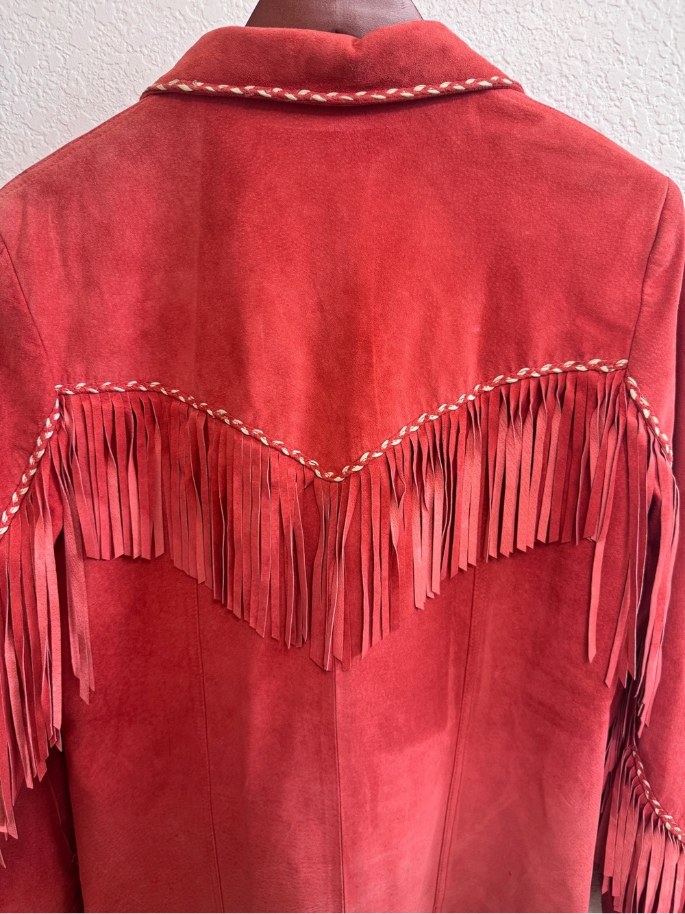 Vintage Red Suede Fringe Leather Jacket - Picture 6 of 6